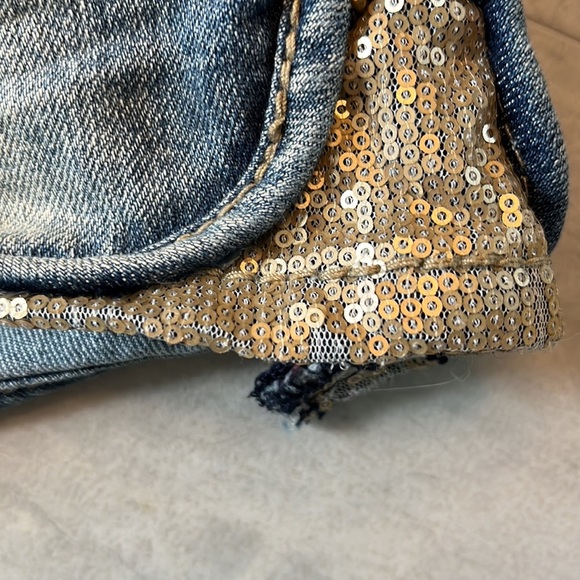 Mossimo   Shorts  Denim shorts  low rise blue/unique gold bling sides Size 1 - Picture 3 of 10
